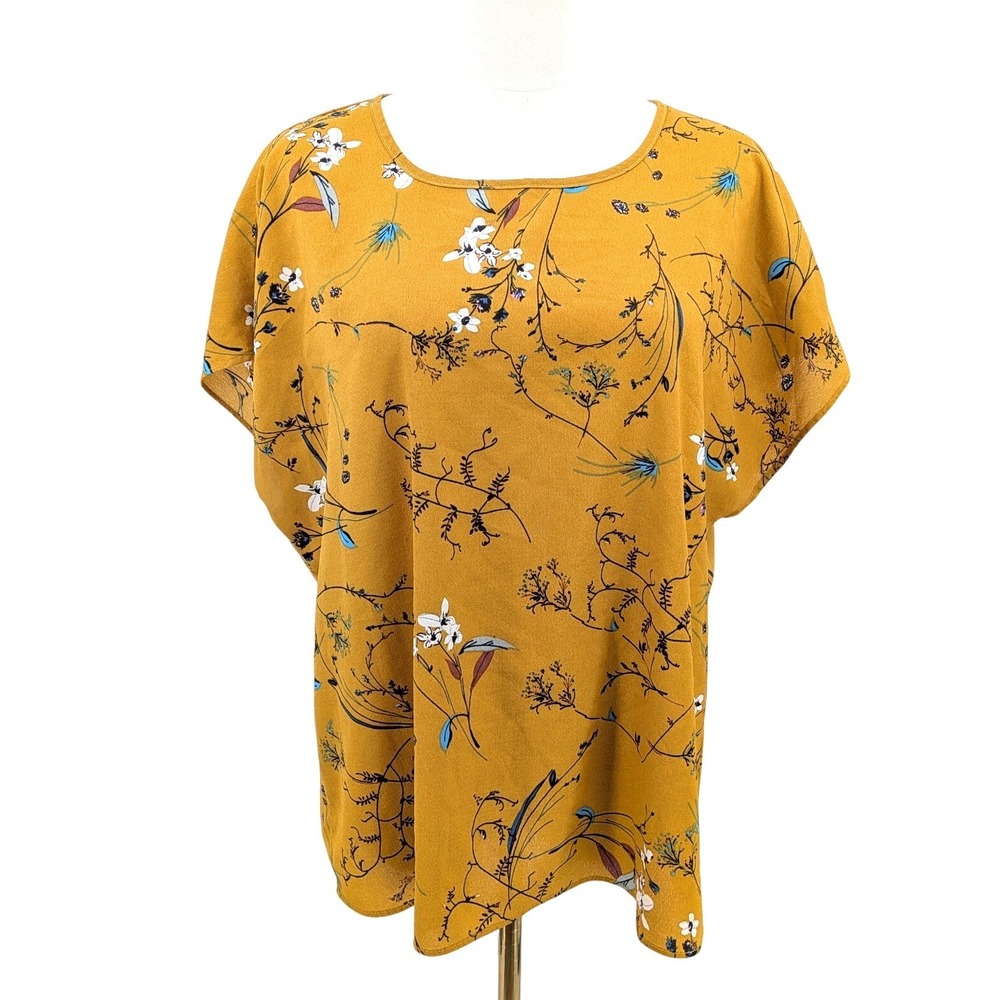 Mustard Floral Blouse Curve Plus 0XL Boho Cottagecore Top spring summer